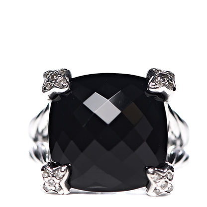 David Yurman Sterling Silver Diamond Black Onyx 14mm Cushion On Point Ring 54 6.75 1 of 5
