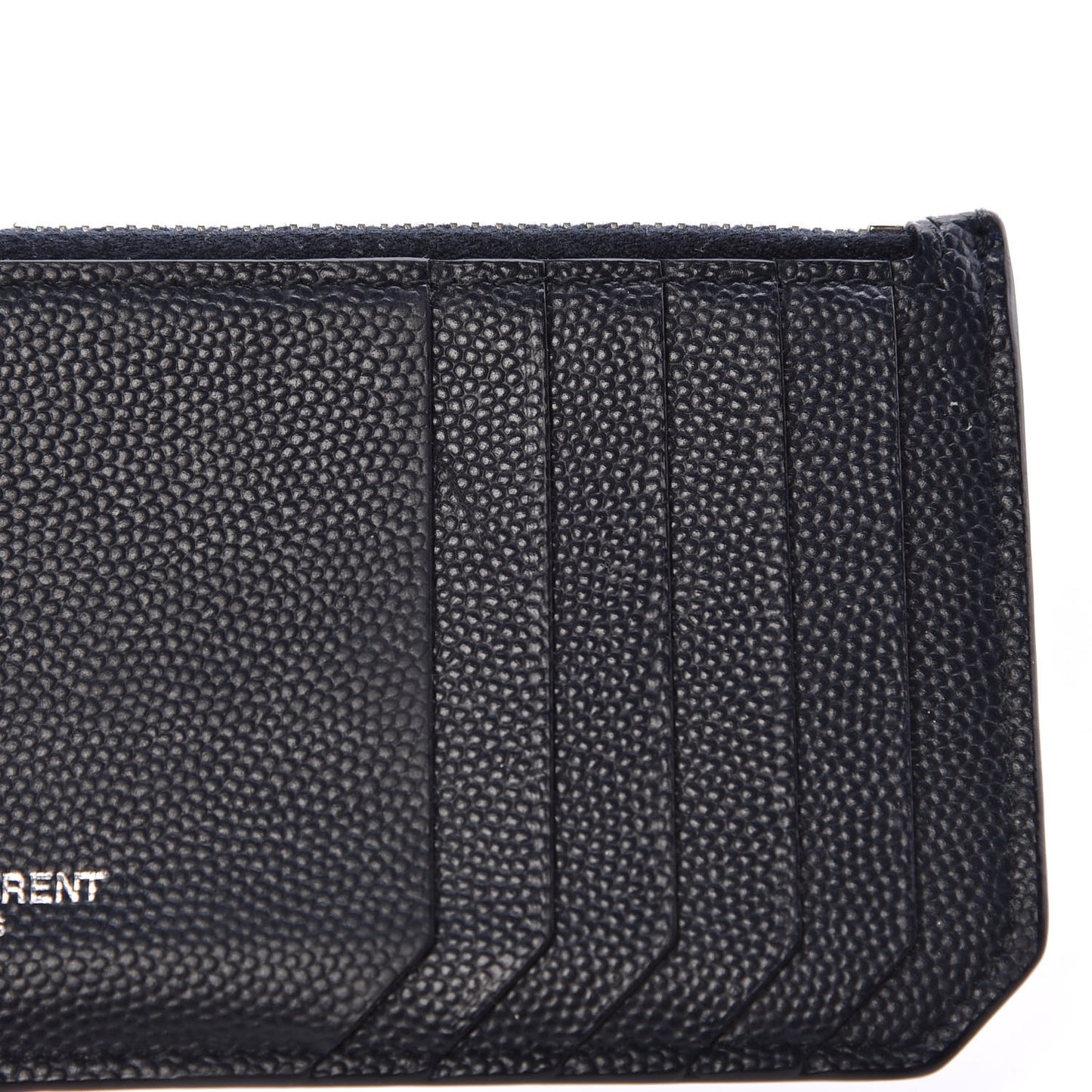 Grained Calfskin 5 Fragments Zip Pouch Card Holder Deep Marine
