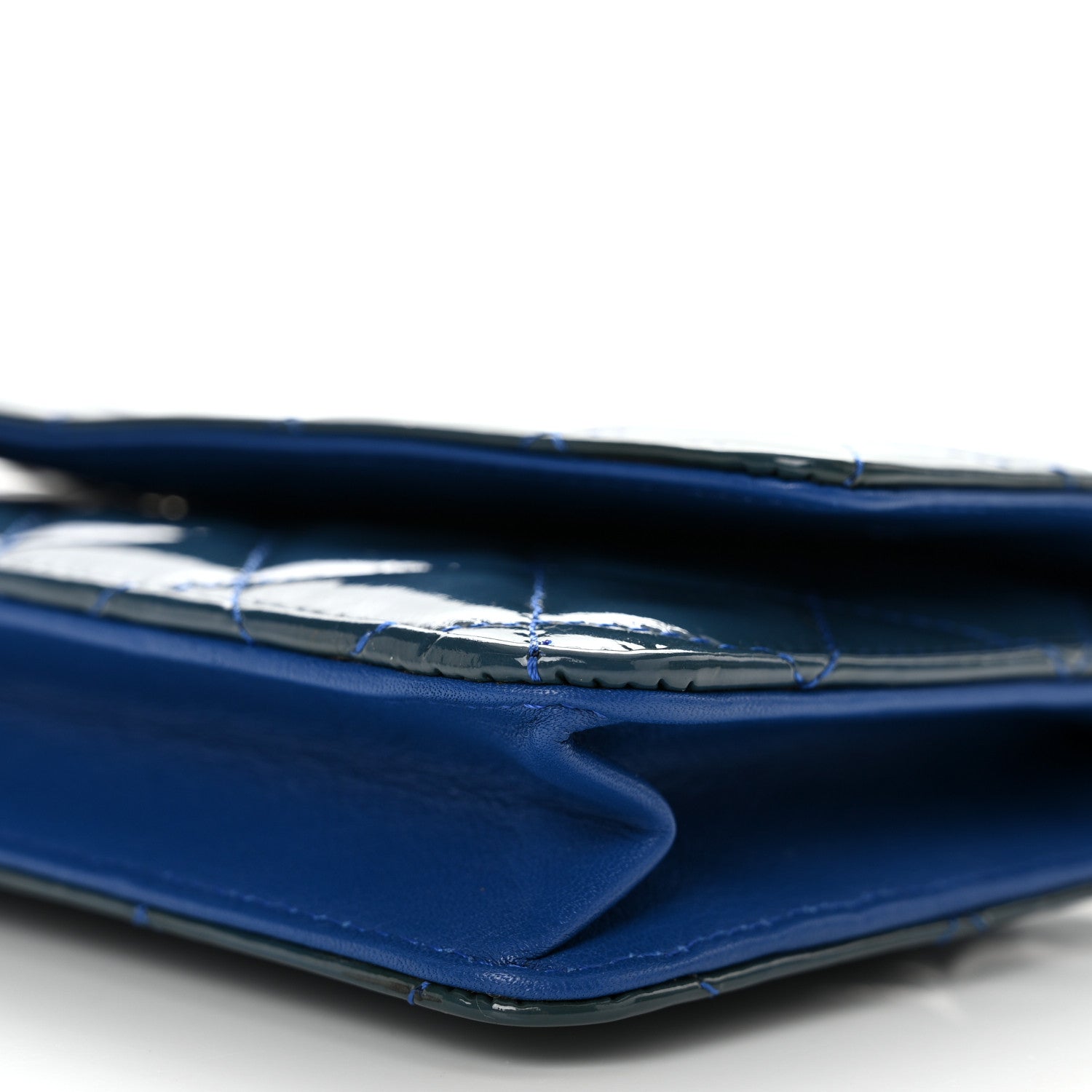 Chanel Patent Quilted Wallet On Chain WOC Blue 11 of 12