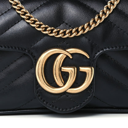 Gucci Calfskin Matelasse Super Mini GG Marmont Shoulder Bag Black 8 of 10