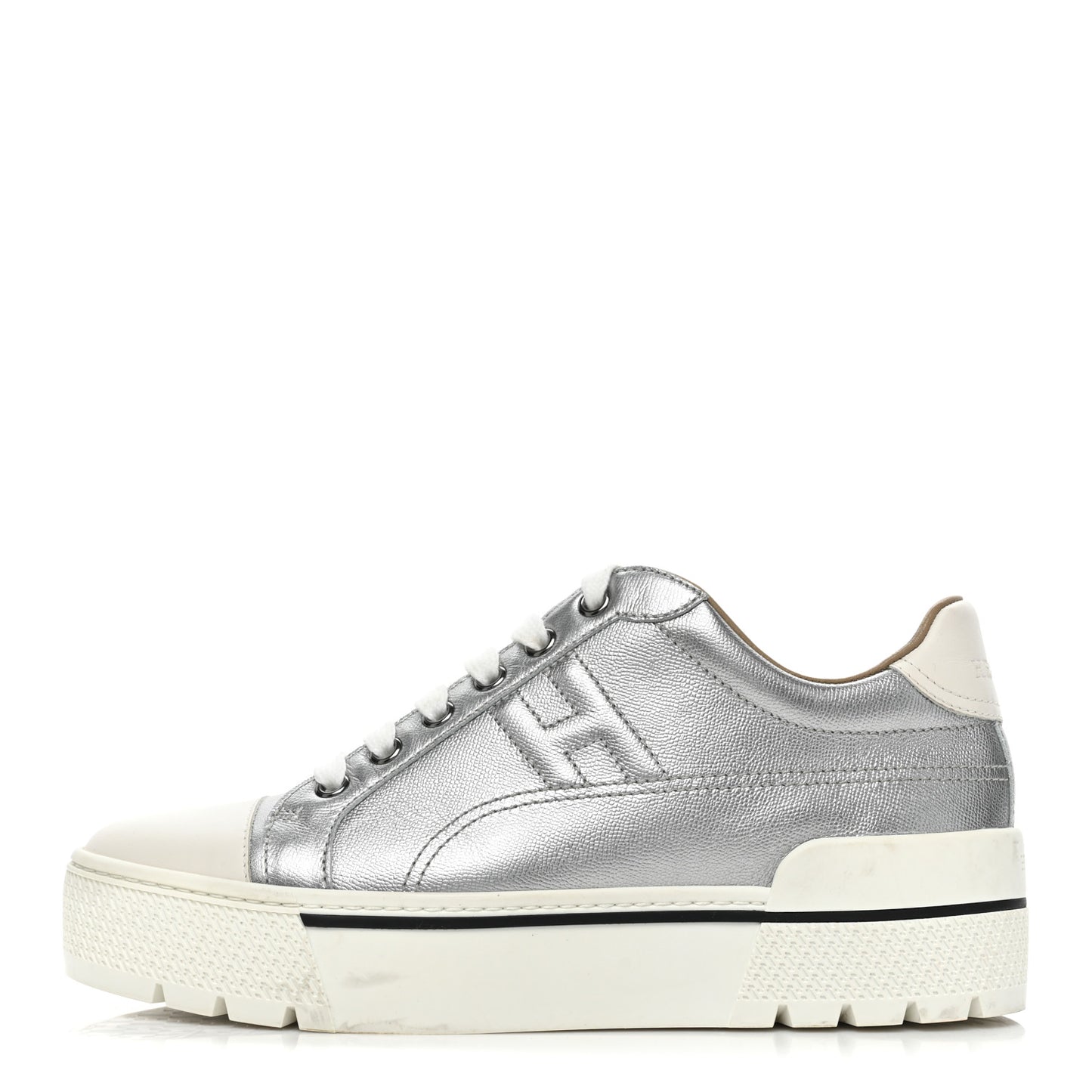 Metallic Epsom Womens Voltage Sneakers 37.5 Gris Argente Vieilli White