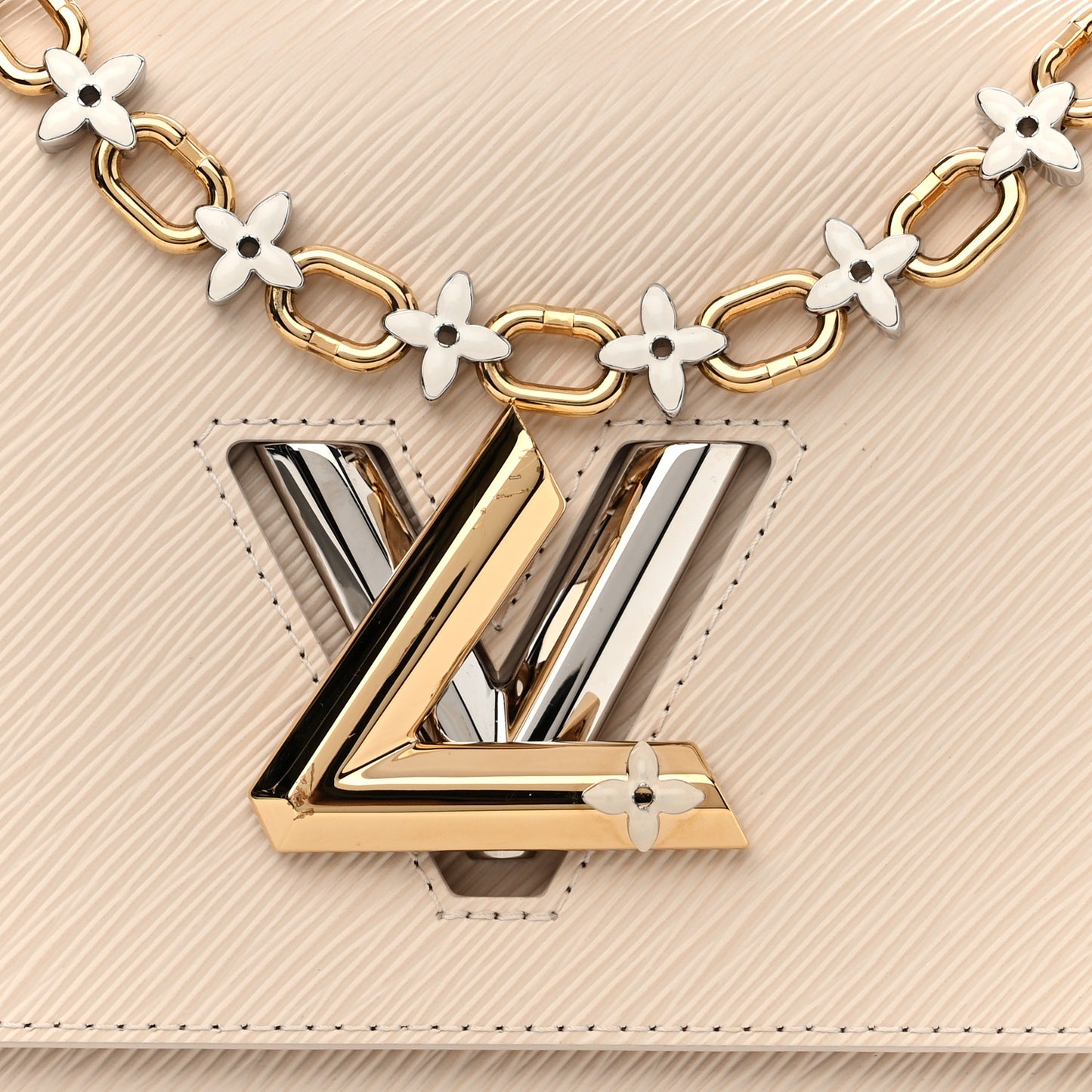 Epi Twist Monogram Flower Chain Shoulder Bag MM Quartz White