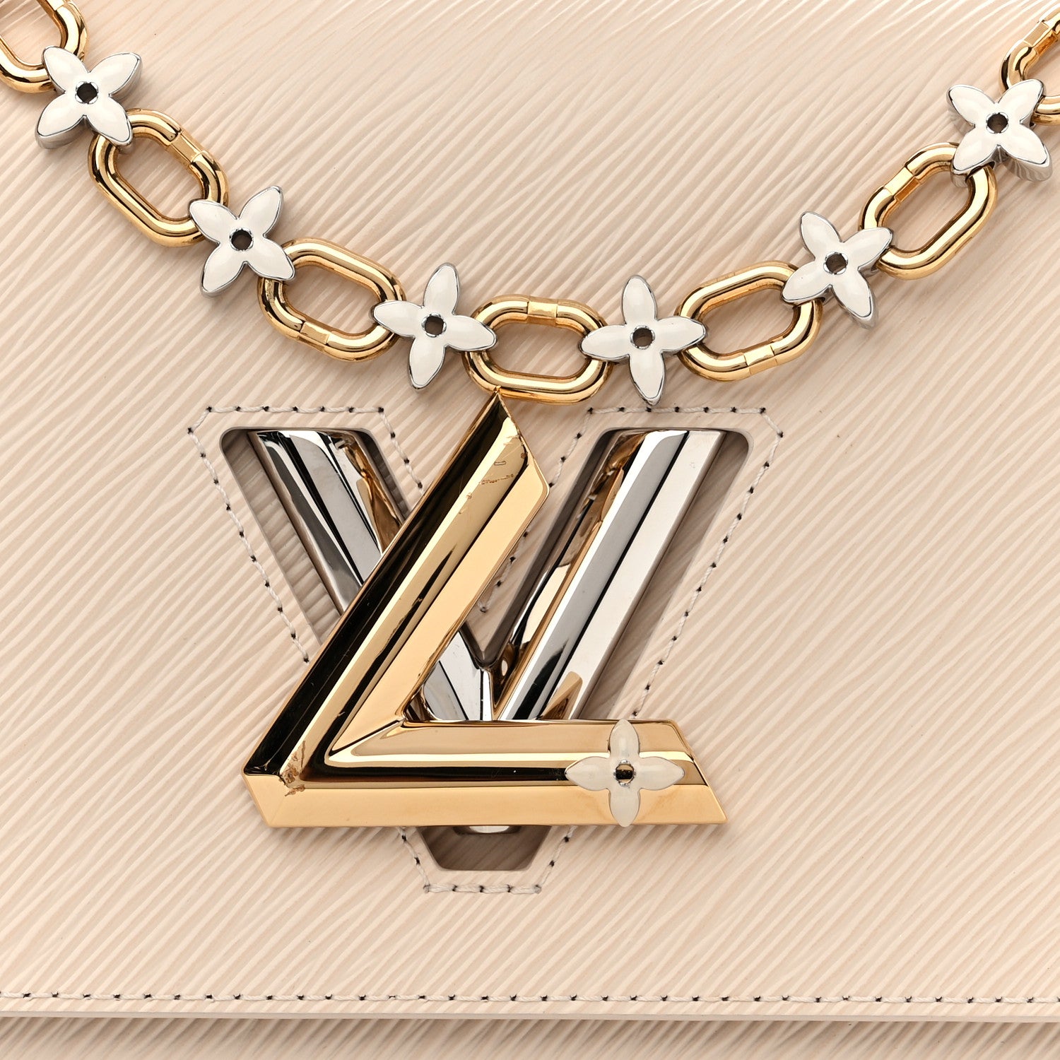 Louis Vuitton Epi Twist Monogram Flower Chain Shoulder Bag MM Quartz White 8 of 11