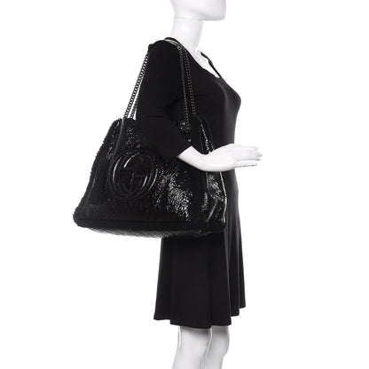 Gucci Patent Shearling Large Soho Chain Shoulder Bag Black 2 of 11