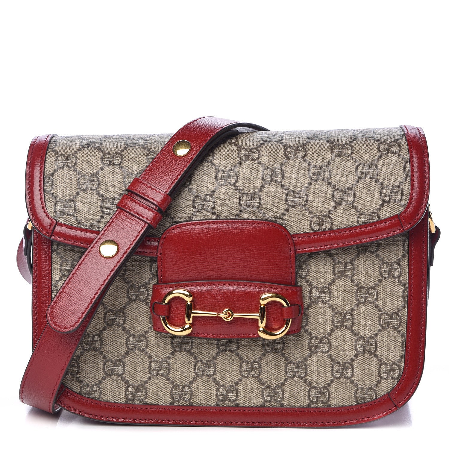 Gucci GG Supreme Monogram Azalea Calfskin Horsebit 1955 Shoulder Bag Beige Ebony New Cherry Red 1 of 10