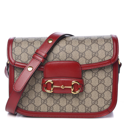 Gucci GG Supreme Monogram Azalea Calfskin Horsebit 1955 Shoulder Bag Beige Ebony New Cherry Red 1 of 10