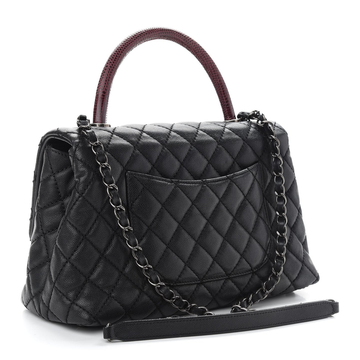 Caviar Lizard Quilted Small Coco Handle Flap Black