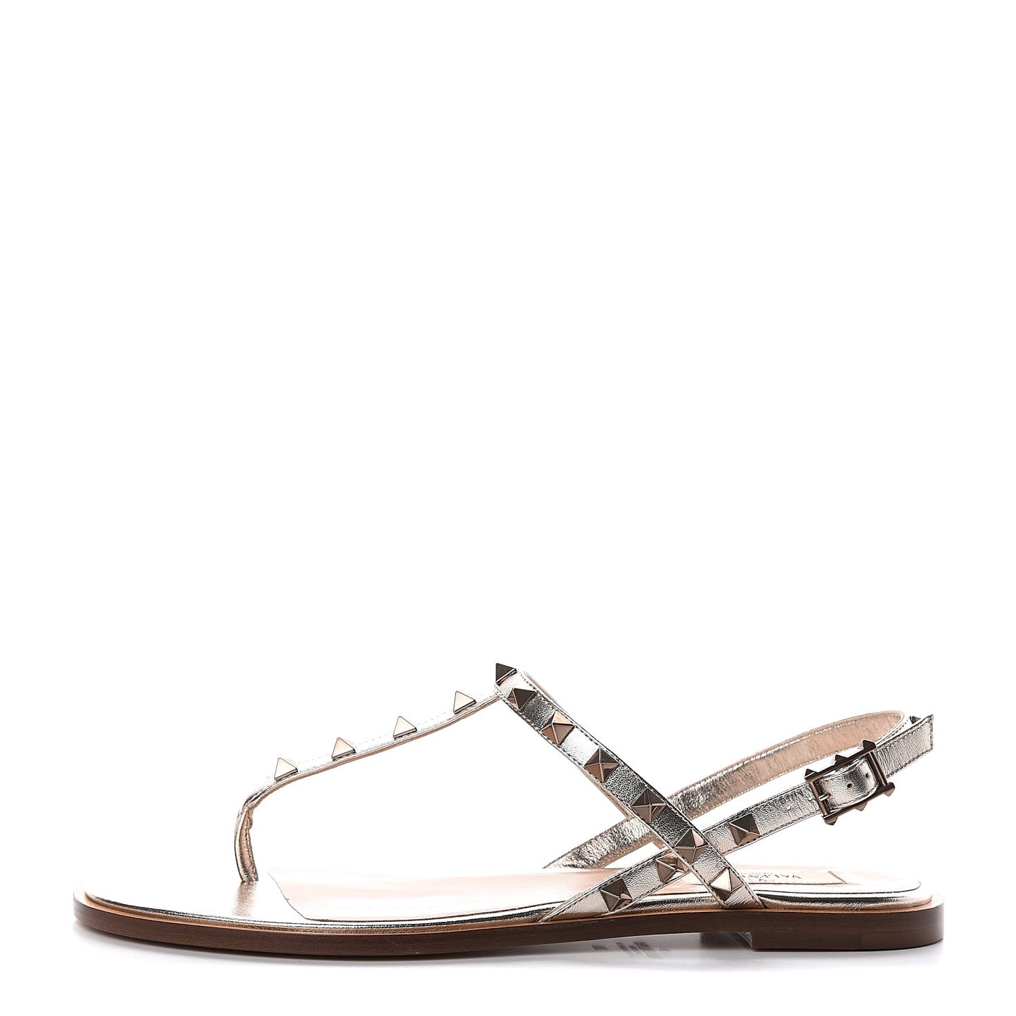 Metallic Nappa Rockstud Slingback Flat Thong Sandals 39 Skin