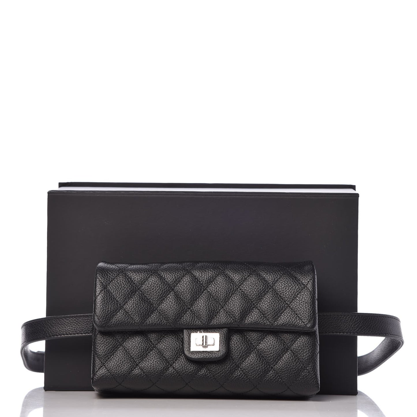 Grained Calfskin Quilted 2.55 Reissue Flap Belt Bag Clutch Black