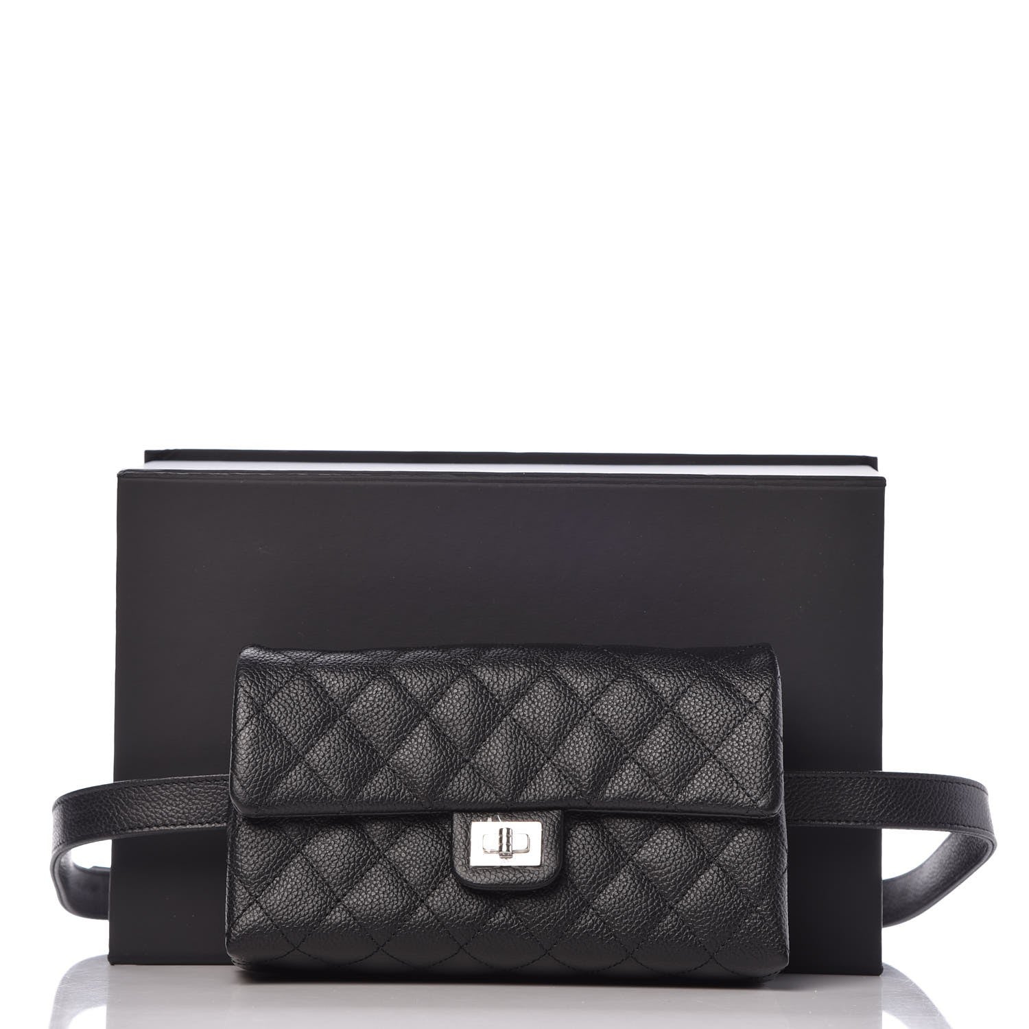 Chanel Grained Calfskin Quilted 2.55 Reissue Flap Belt Bag Clutch Black 9 of 9