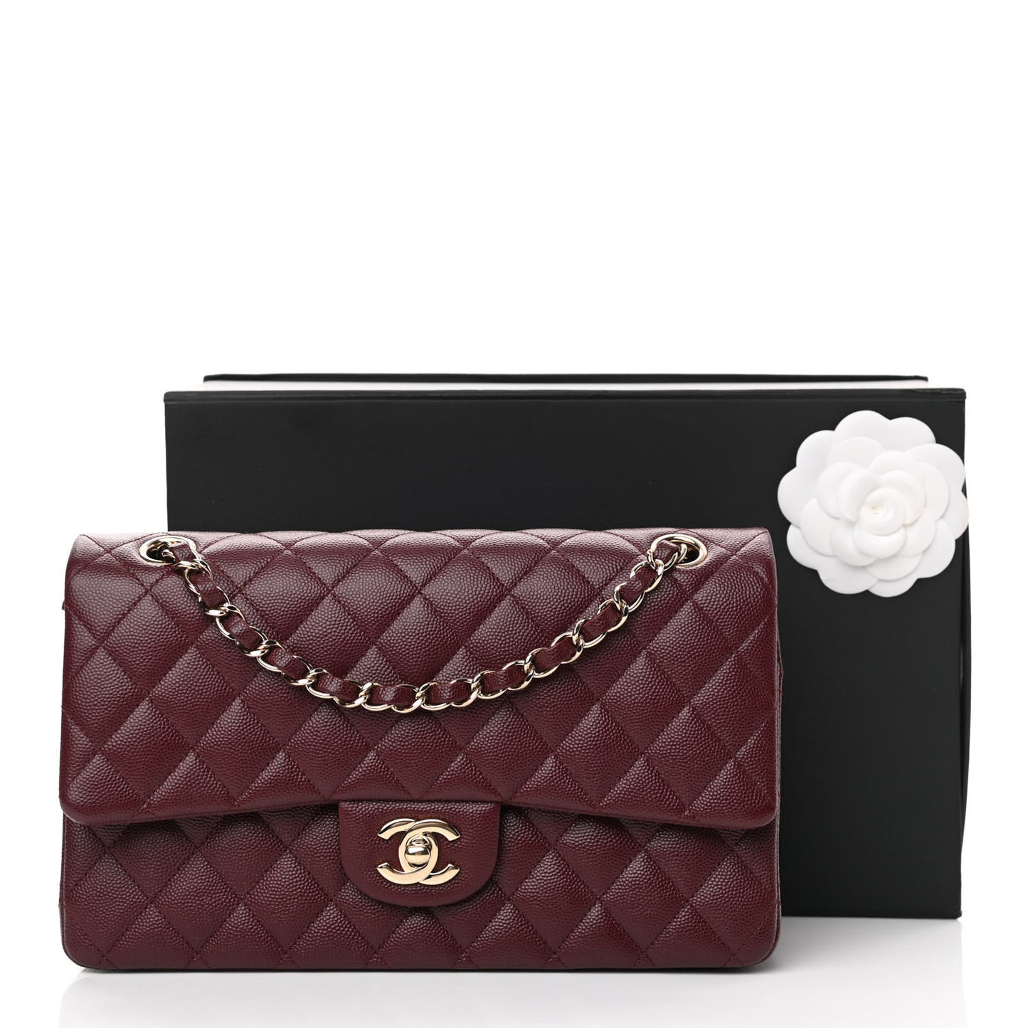 Caviar Quilted Medium Double Flap Burgundy