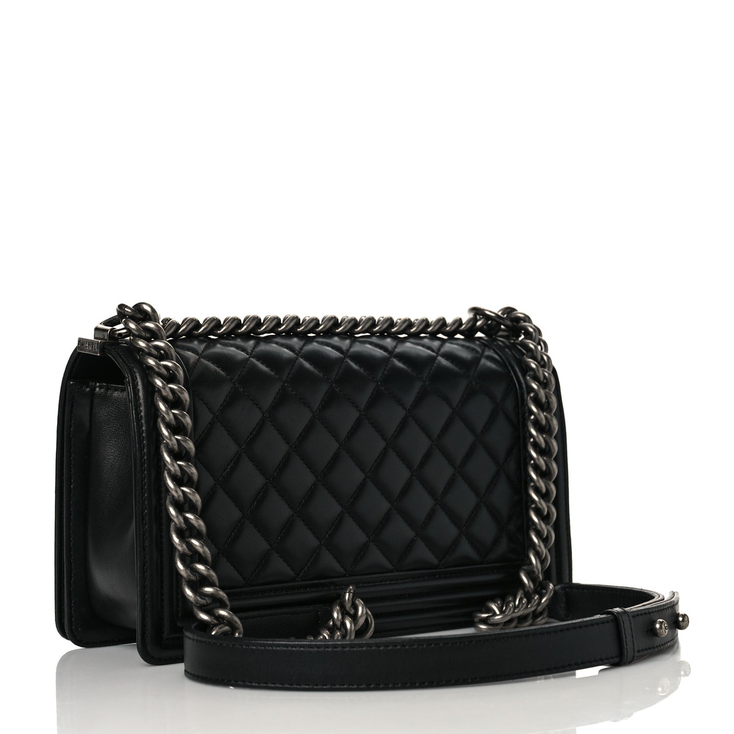 Lambskin Quilted Medium Boy Flap Black