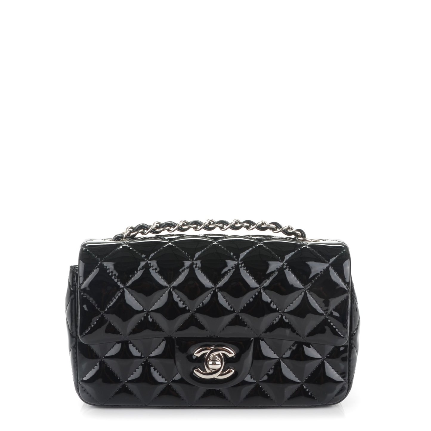 Patent Calfskin Quilted Mini Rectangular Flap Black