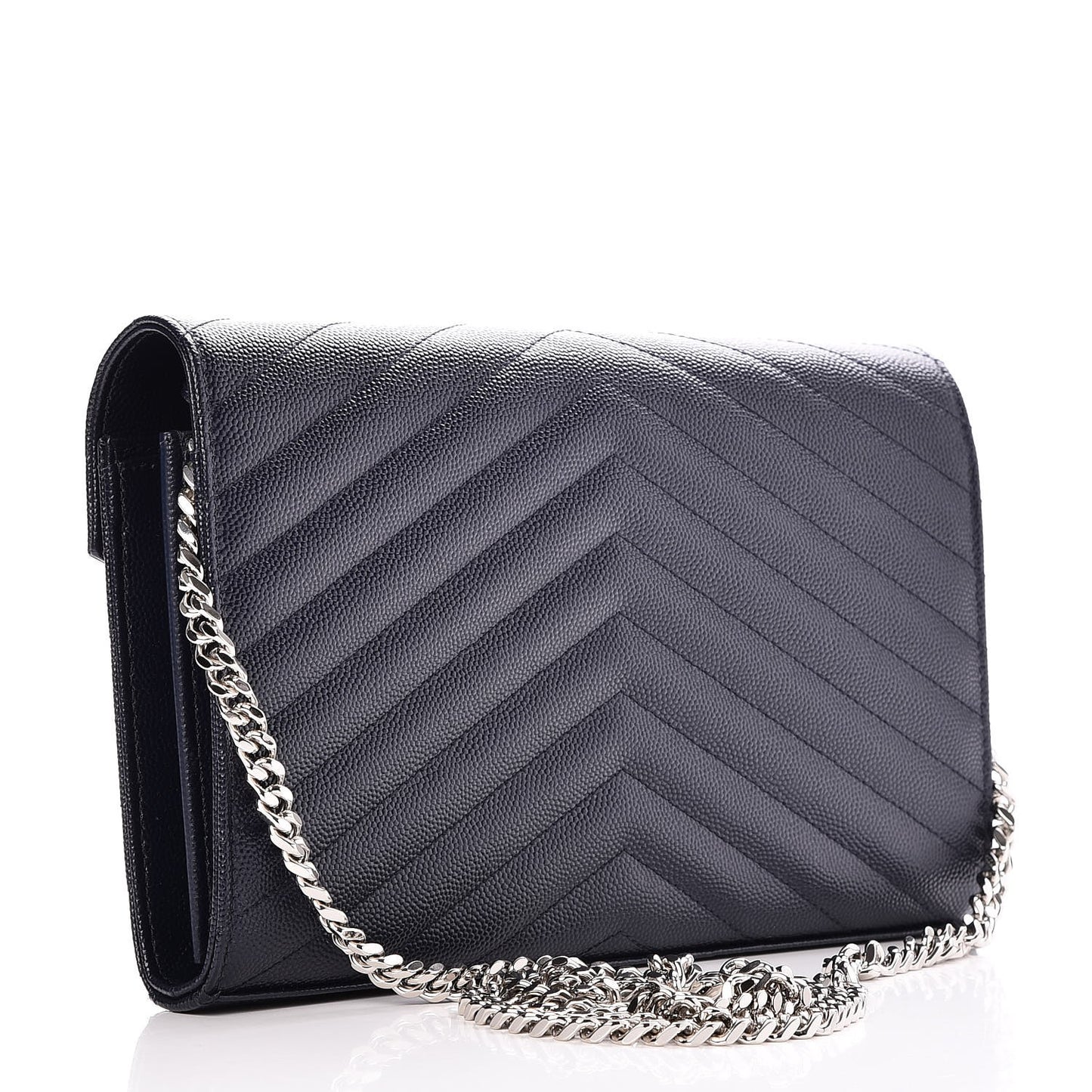 Grain De Poudre Matelasse Chevron Monogram Chain Wallet Navy