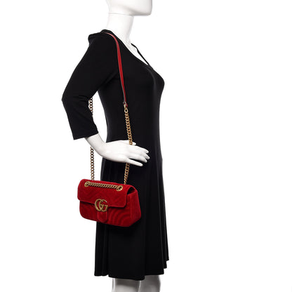 Gucci Velvet Matelasse Mini GG Marmont Shoulder Bag Hibiscus Red 2 of 10