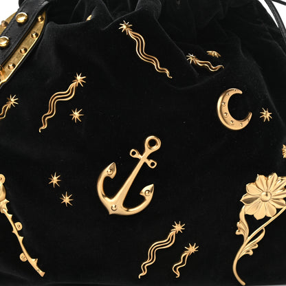 Prada Velvet Astrology Large Drawstring Hobo Bag Black 9 of 11