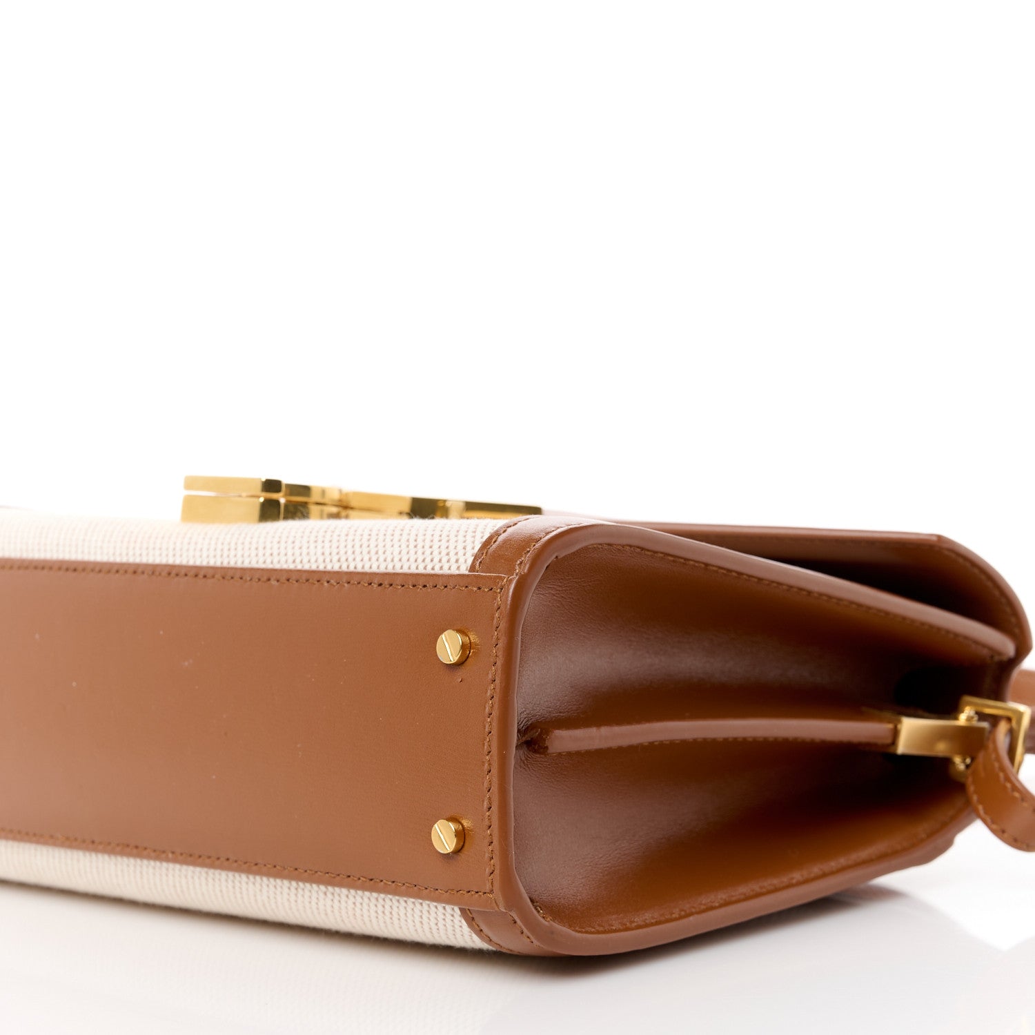 Saint Laurent Canvas Calfskin Mini Classic Monogram Cassandra Top Handle Tan Natural 11 of 12
