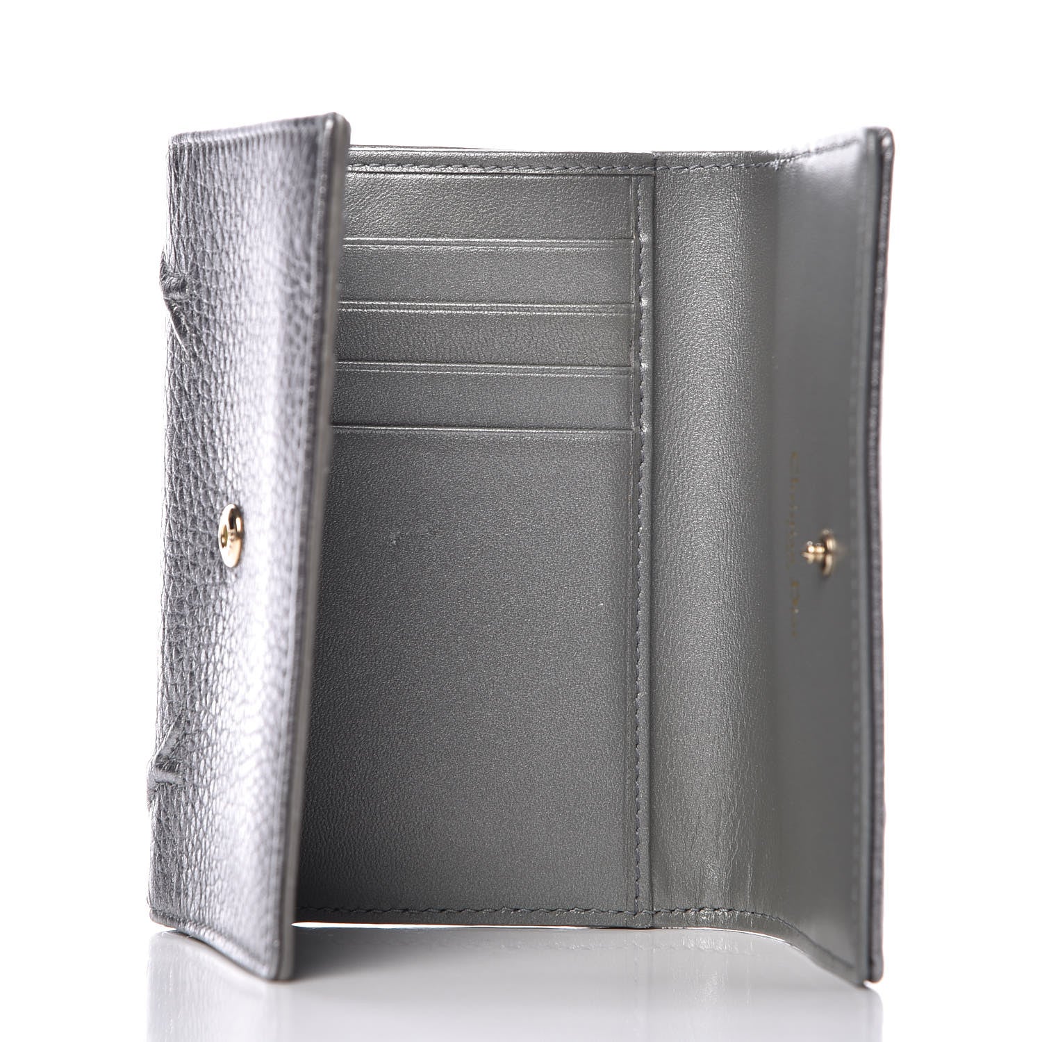 Christian Dior Metallic Grained Calfskin Cannage Diorama Elancee Wallet Silver 5 of 8