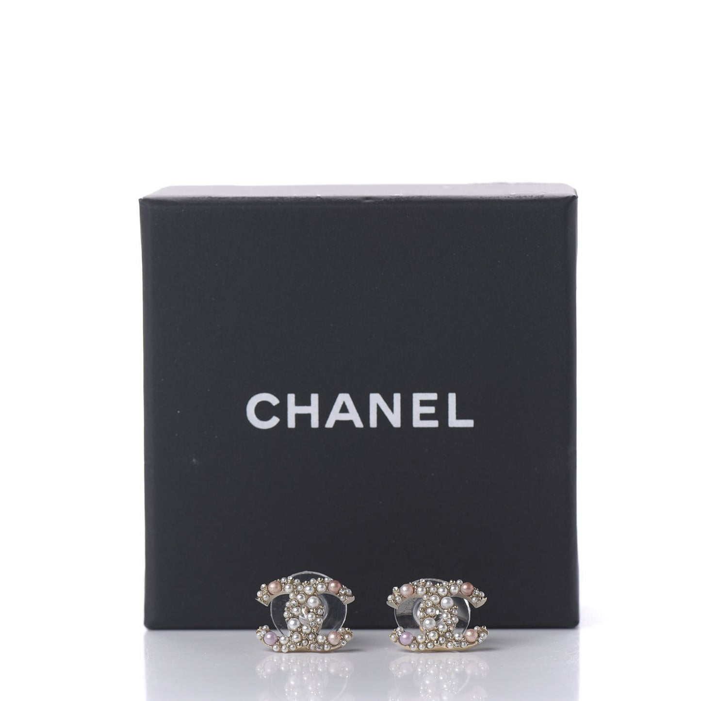 Pearl Crystal CC Charms Stud Earrings Light Gold Pink