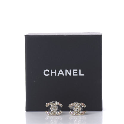 Chanel Pearl Crystal CC Charms Stud Earrings Light Gold Pink 5 of 5