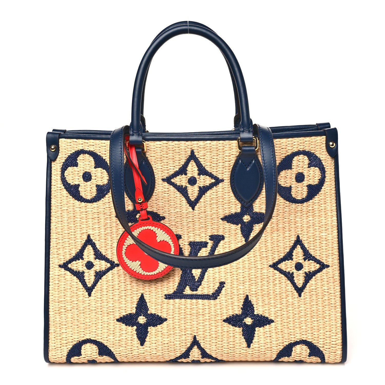 Louis Vuitton Raffia Calfskin Monogram Giant Onthego MM Blue 1 of 9