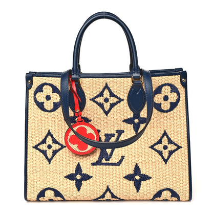Louis Vuitton Raffia Calfskin Monogram Giant Onthego MM Blue 1 of 9