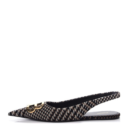 Balenciaga Tweed Prince Of Wales BB Knife Pointy Toe Slingback Flats 38 Camel Black 1 of 11