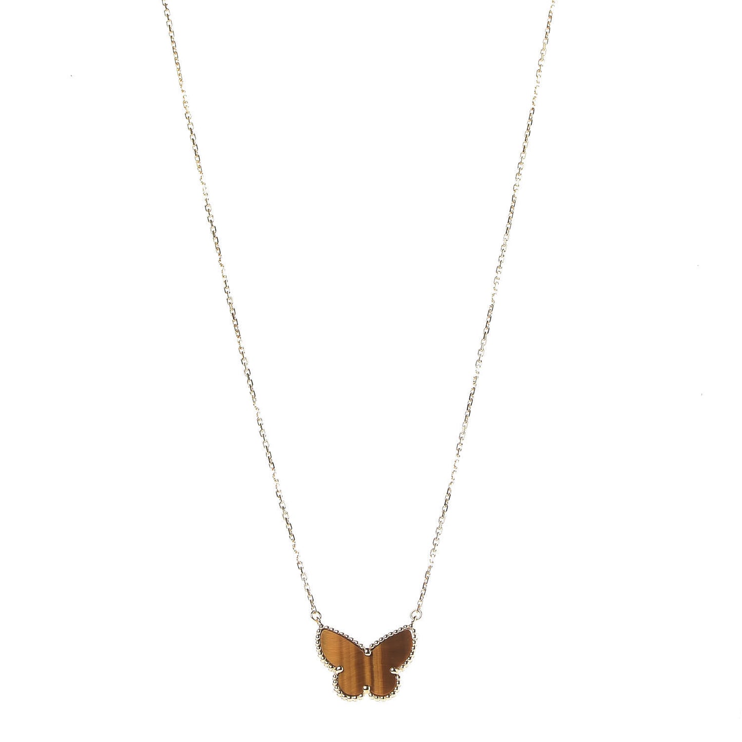 18K Yellow Gold Tiger Eye Lucky Alhambra Butterfly Pendant Necklace