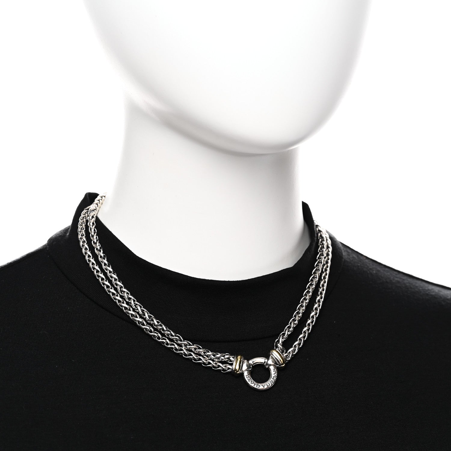 David Yurman Sterling Silver 18K Yellow Gold 8mm Double Wheat Chain Necklace 2 of 6