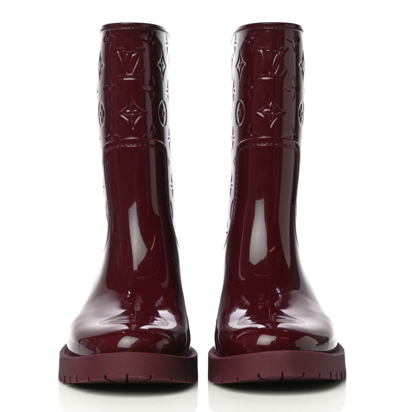 Rubber Embossed Monogram Drops Flat Half Boots 39 Burgundy