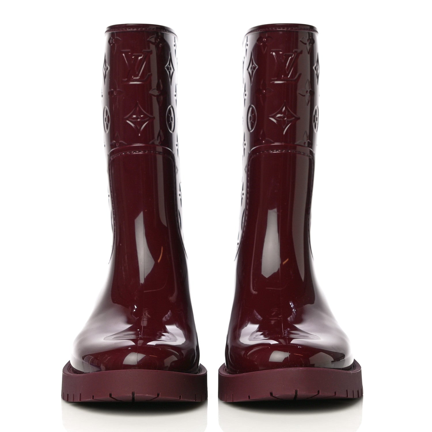 Louis Vuitton Rubber Embossed Monogram Drops Flat Half Boots 39 Burgundy 2 of 10