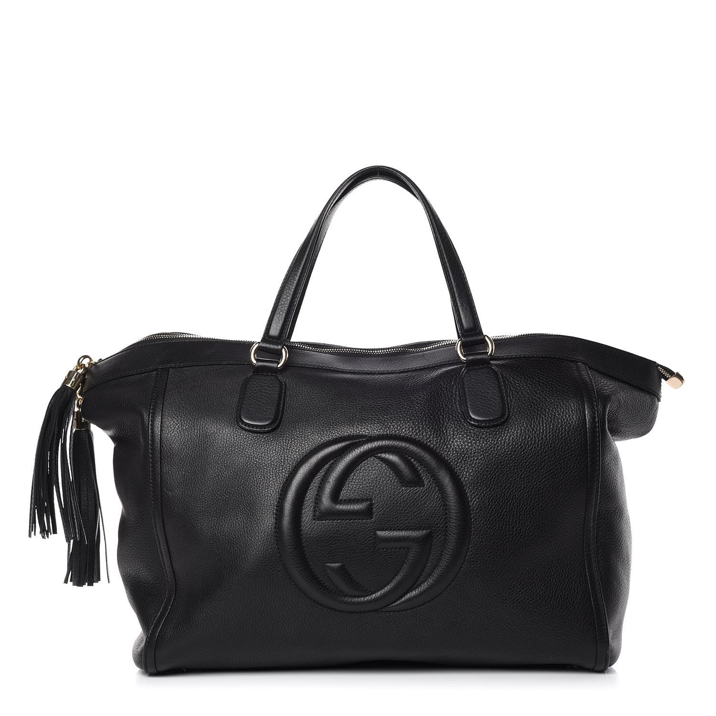 Pebbled Calfskin Large Soho Top Handle Bag Black