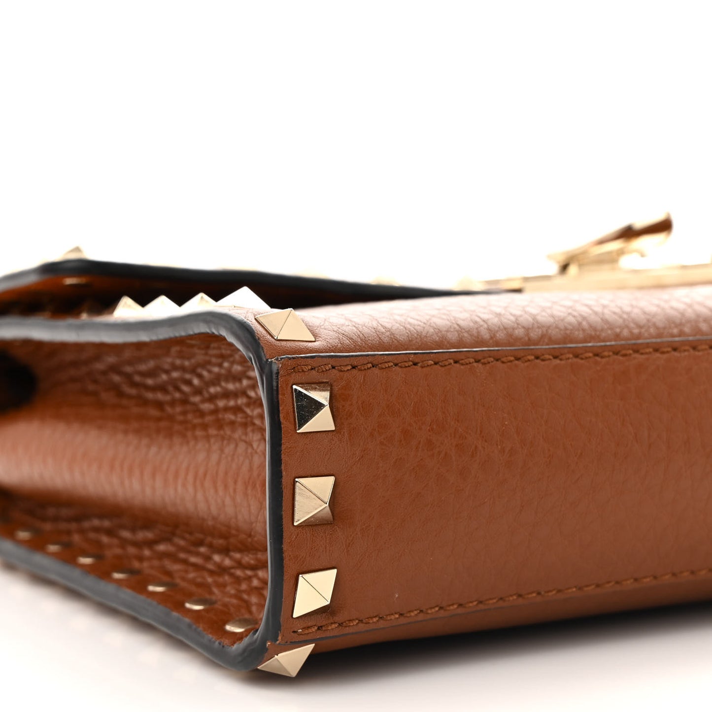 Pebbled Calfskin Medium Rockstud Flip Lock Crossbody Bag Saddle Brown