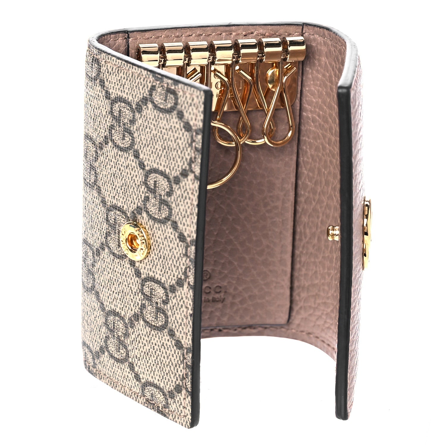 Gucci Dollar Calfskin GG Supreme Monogram GG Marmont 6 Key Holder Case Porcelain Rose Beige Ebony 5 of 9