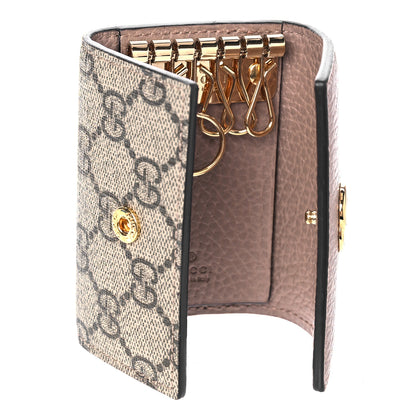 Gucci Dollar Calfskin GG Supreme Monogram GG Marmont 6 Key Holder Case Porcelain Rose Beige Ebony 5 of 9
