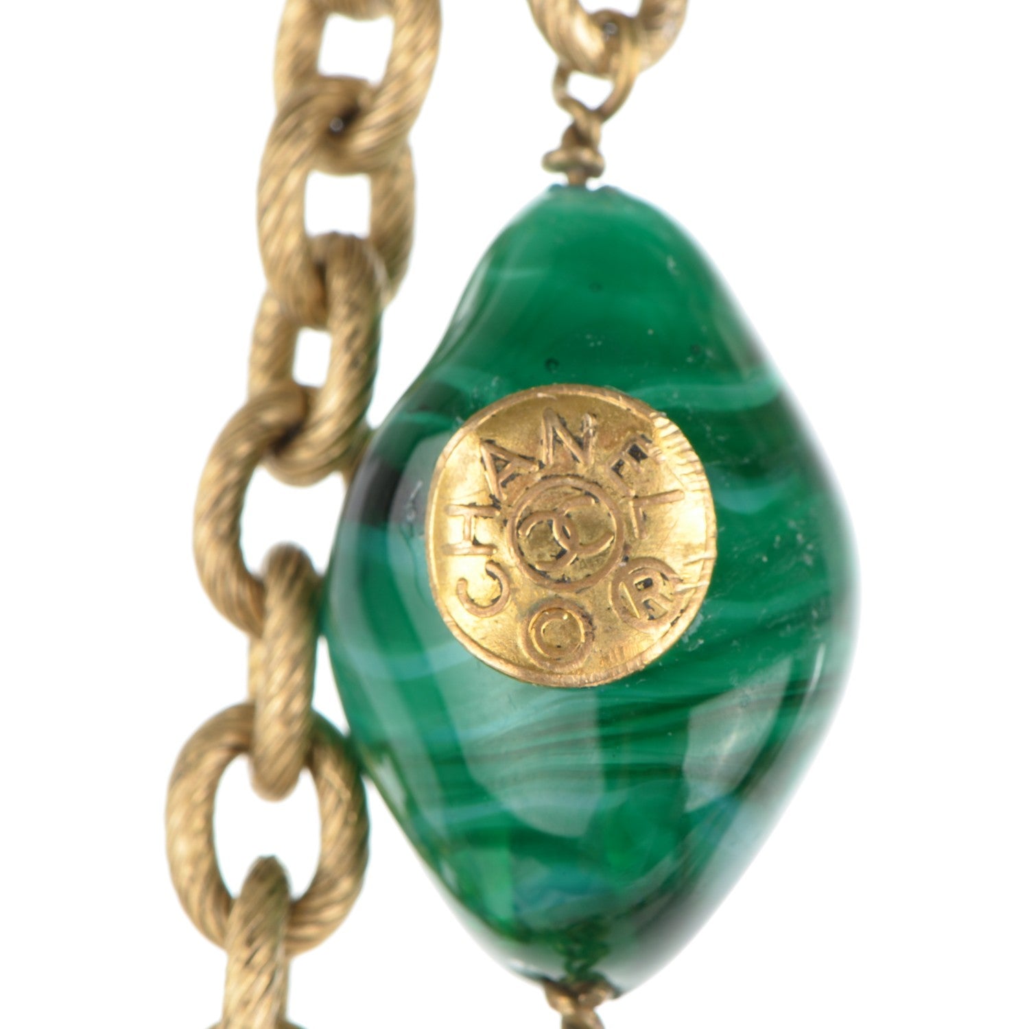 Chanel Gripoix Crystal Bead Necklace Gold Green 3 of 4