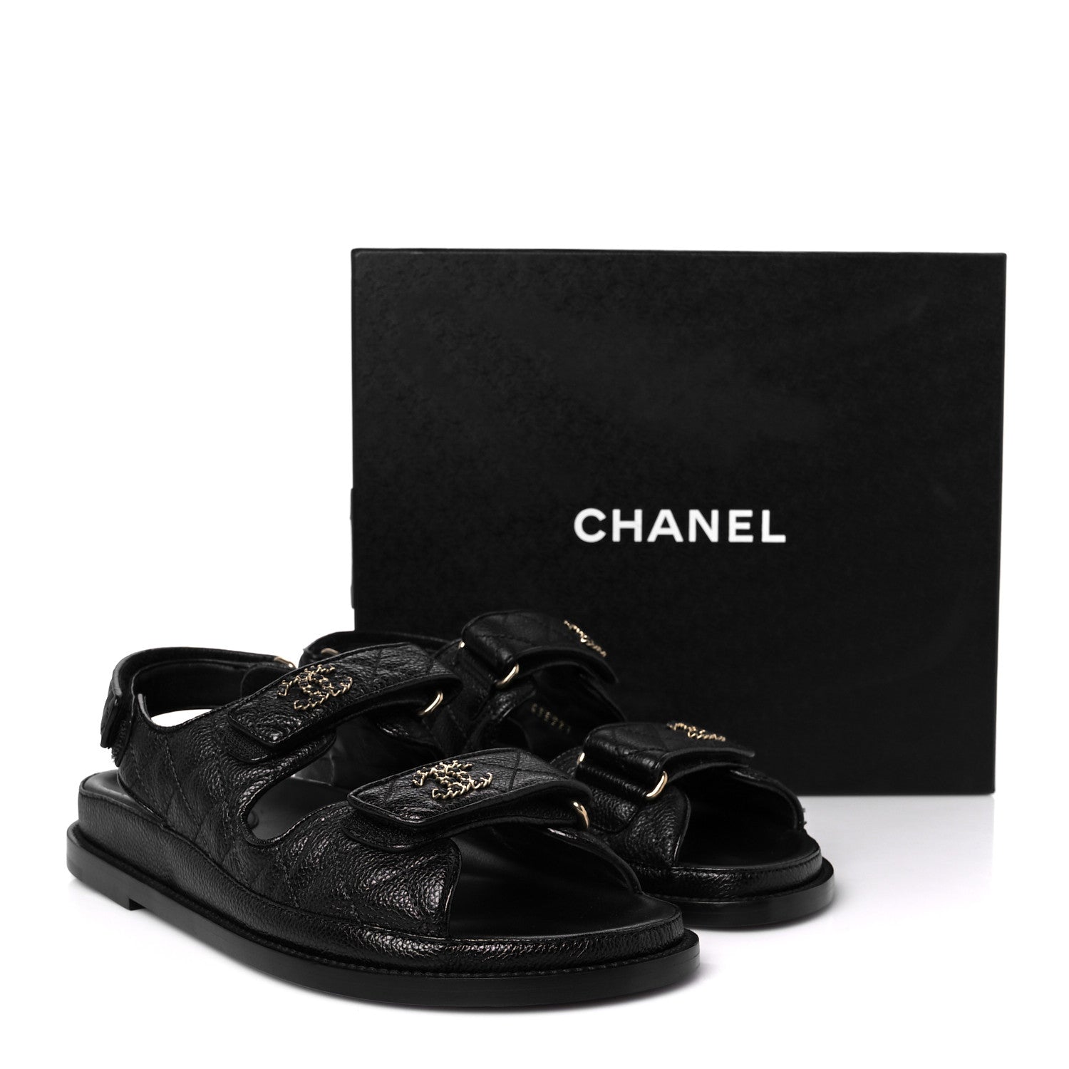 Chanel Grained Calfskin Velcro Dad Sandals 39 Black 10 of 10