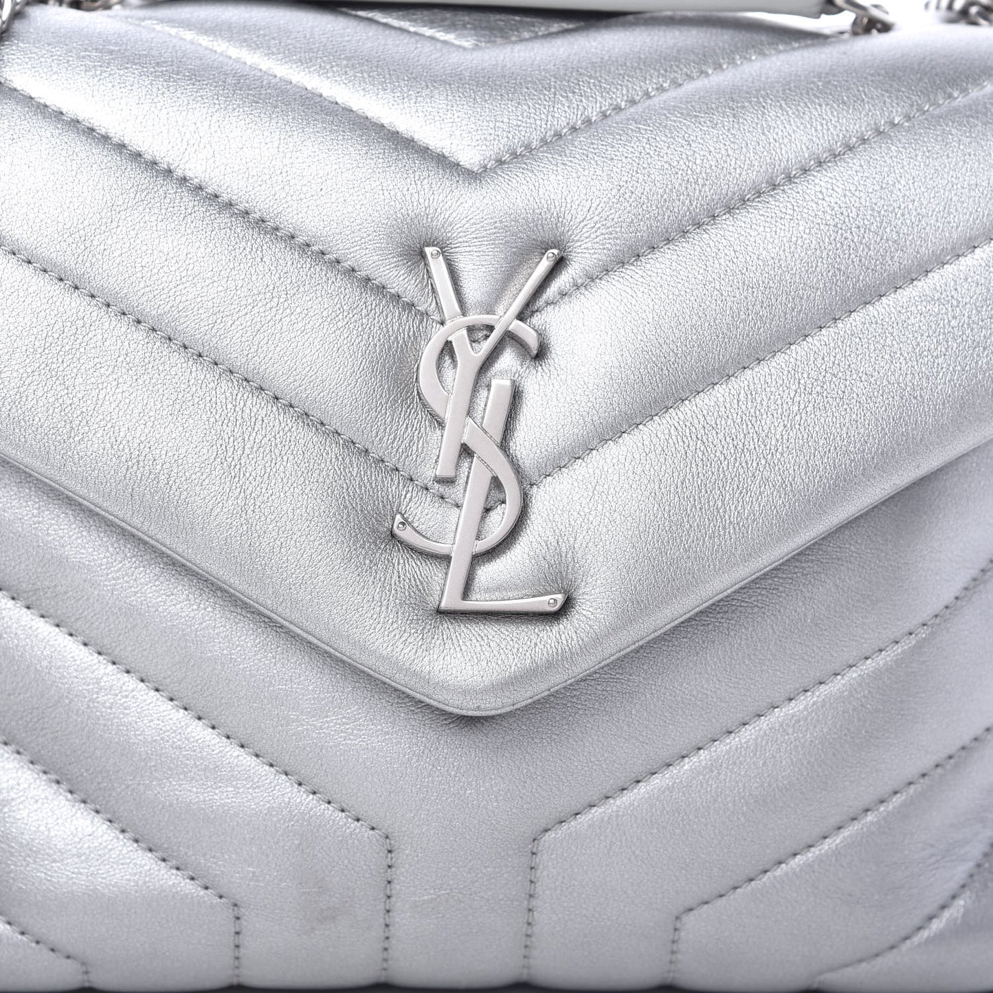 Metallic Calfskin Y Quilted Monogram Small Loulou Chain Satchel Silver