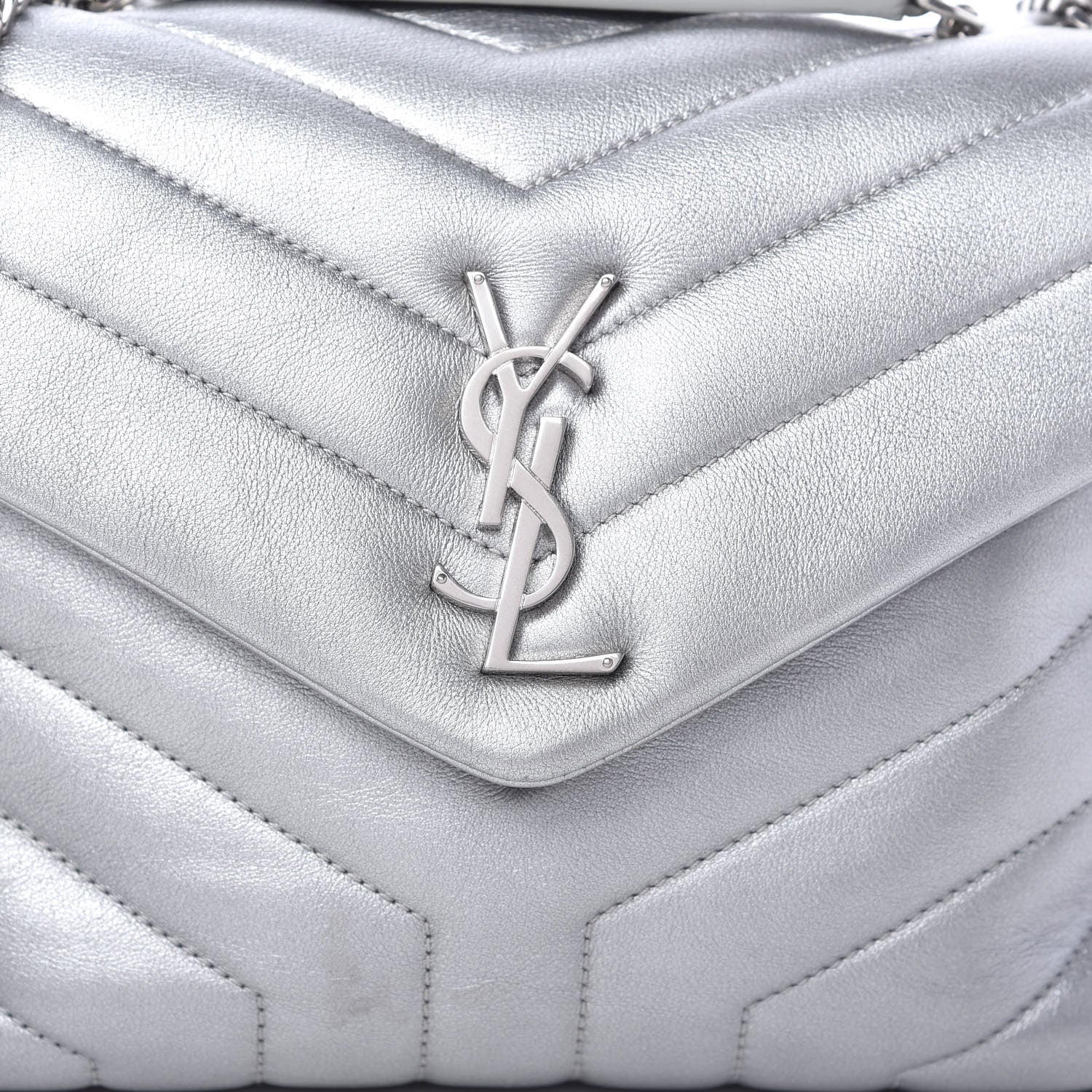 Saint Laurent Metallic Calfskin Y Quilted Monogram Small Loulou Chain Satchel Silver 10 of 10