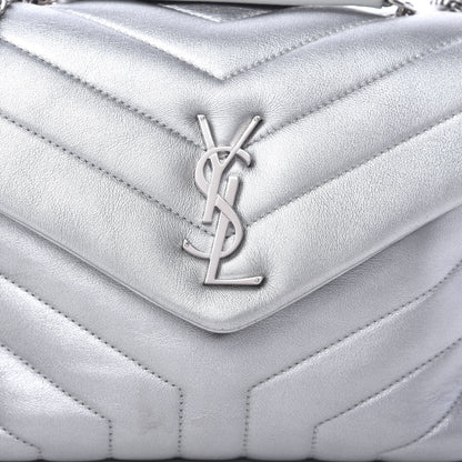 Saint Laurent Metallic Calfskin Y Quilted Monogram Small Loulou Chain Satchel Silver 10 of 10