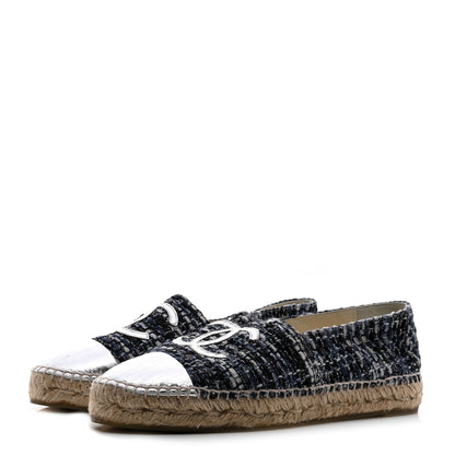 Chanel Metallic Tweed Lambskin CC Espadrilles 40 Blue Black Silver 3 of 9