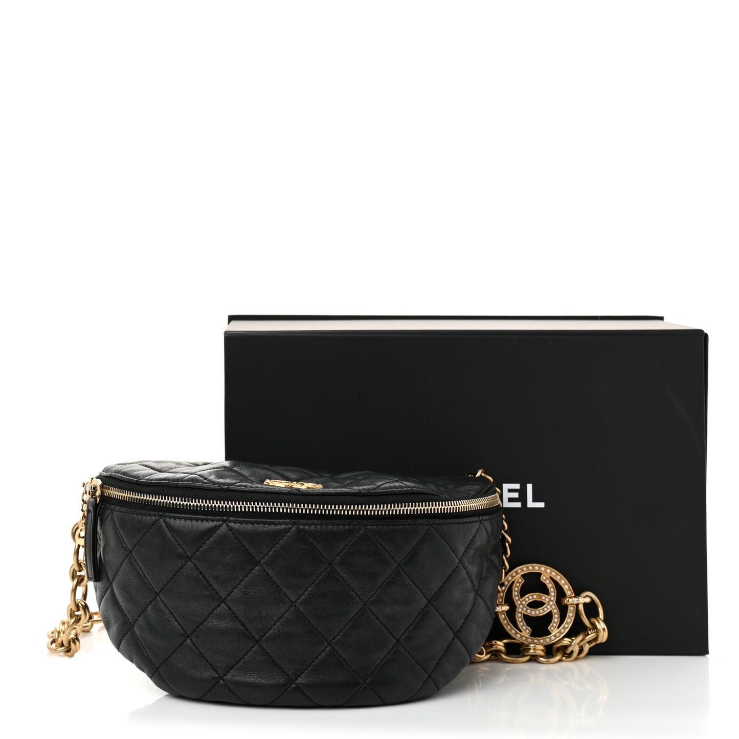 Lambskin Pearl Quilted CC Belt Bag Black