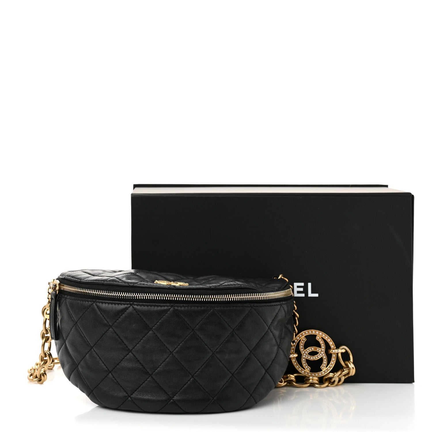 Chanel Lambskin Pearl Quilted CC Belt Bag Black 12 of 12