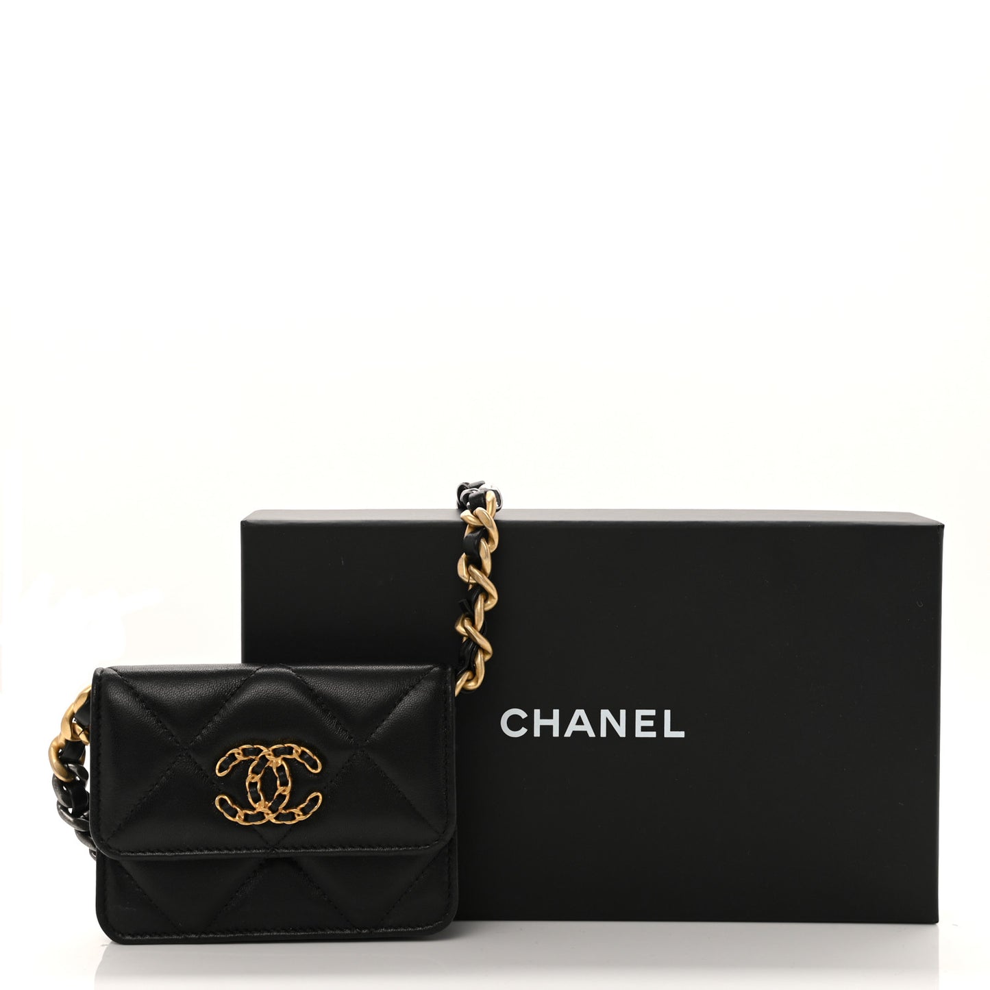 Lambskin Quilted Chanel 19 Flap Belt Bag Black