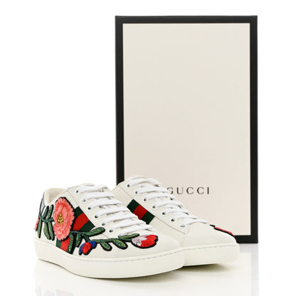 Gucci Calfskin Web Floral Embroidered Womens Ace Sneakers 35 White 9 of 9