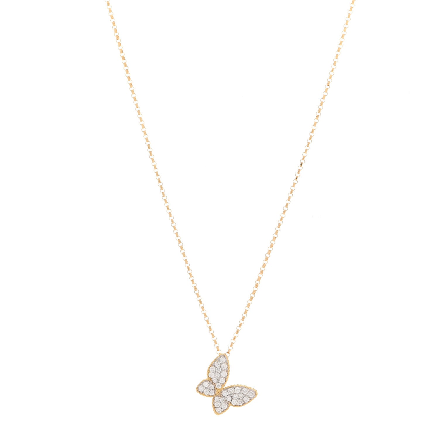 Roberto Coin 18K Yellow Gold Diamond Tiny Treasures Butterfly Pendant Necklace 1 of 7