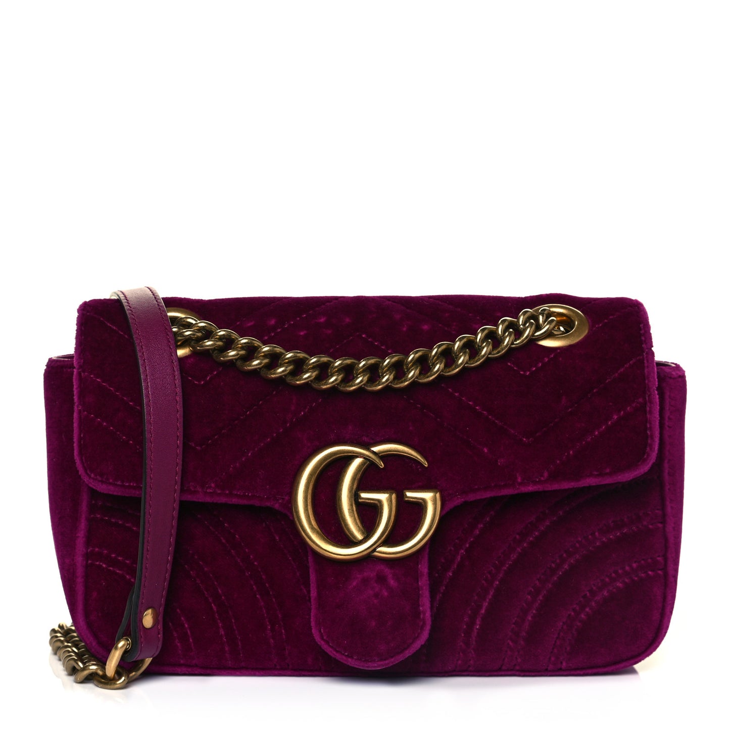 Velvet Matelasse Mini GG Marmont Shoulder Bag Fuchsia Violet Cyclamen