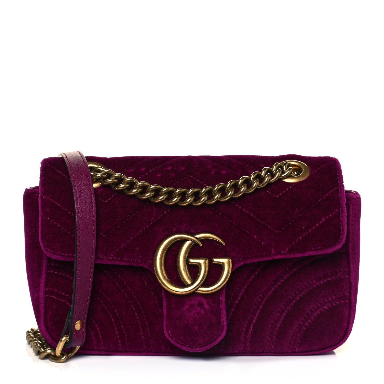 Gucci Velvet Matelasse Mini GG Marmont Shoulder Bag Fuchsia Violet Cyclamen 1 of 12