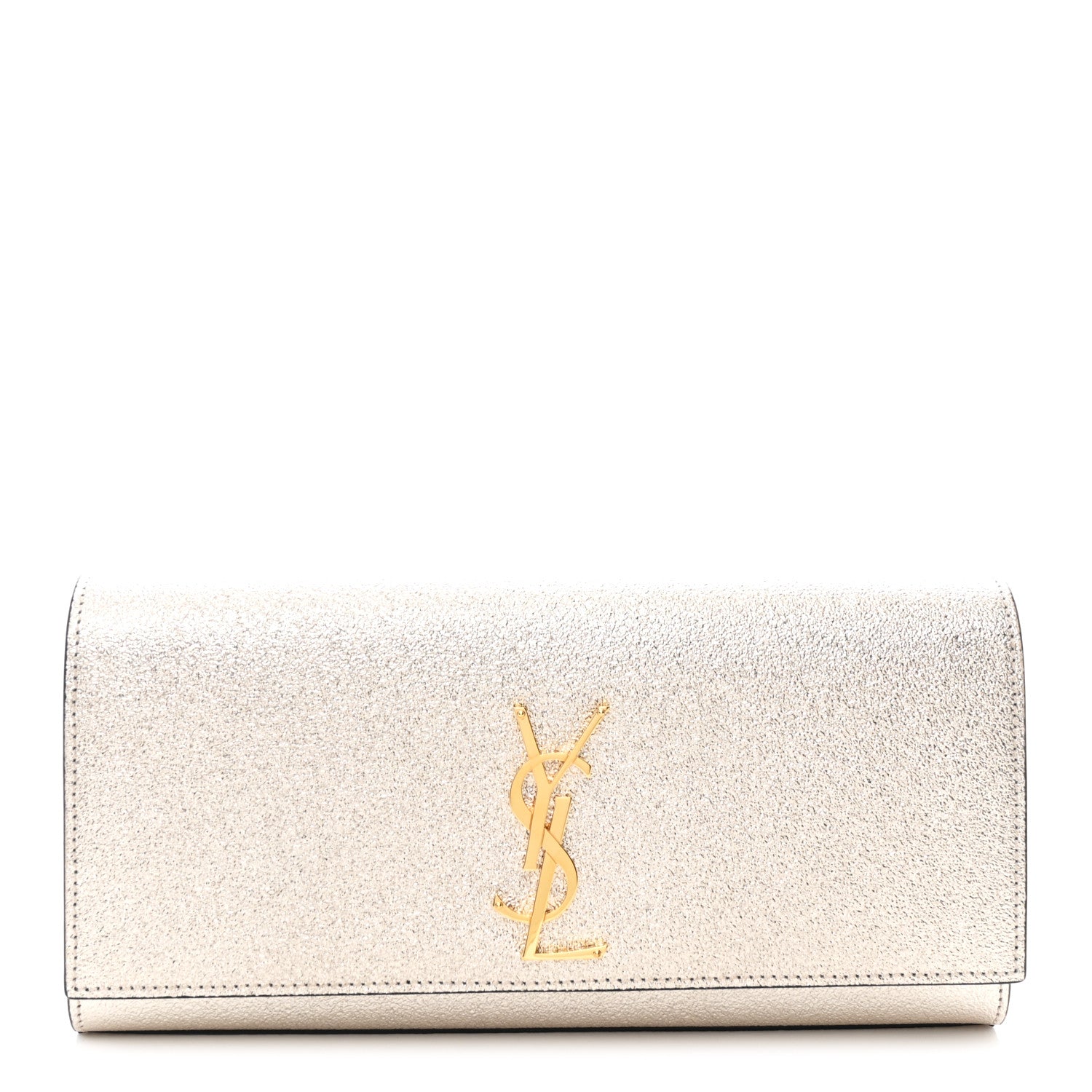 Saint Laurent Metallic Textured Calfskin Classic Monogram Cassandre Clutch Pale Gold 1 of 8