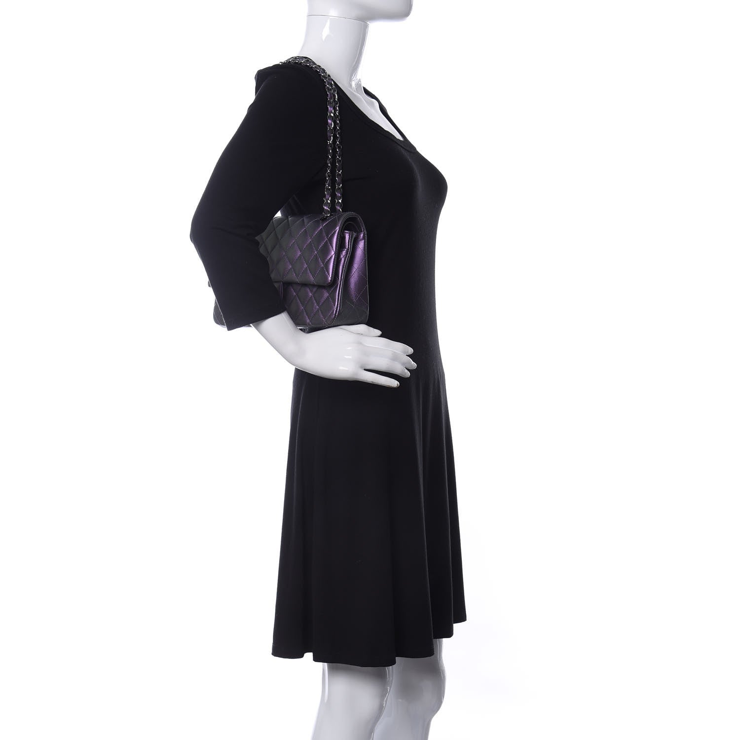 Chanel Iridescent Lambskin Quilted Medium Double Flap Dark Purple 2 of 10
